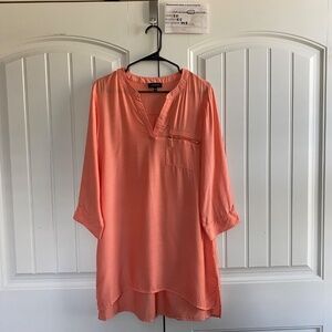 Spense Womens Tunic Top V Neck 3/4 Sleeve Pocket Lightweight Casual, Coral SZ 12